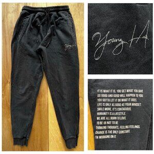 YOUNG LA SWEATPANTS JOGGERS WOMEN’S sz L Gray Drawstring High Rise